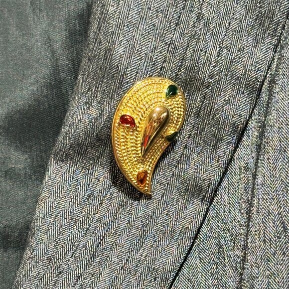 Anne Klein Blazer Coat Gray/Silver 2 Button 2 Pocket w/ Gold Pin Women's Size 14 - Picture 6 of 13